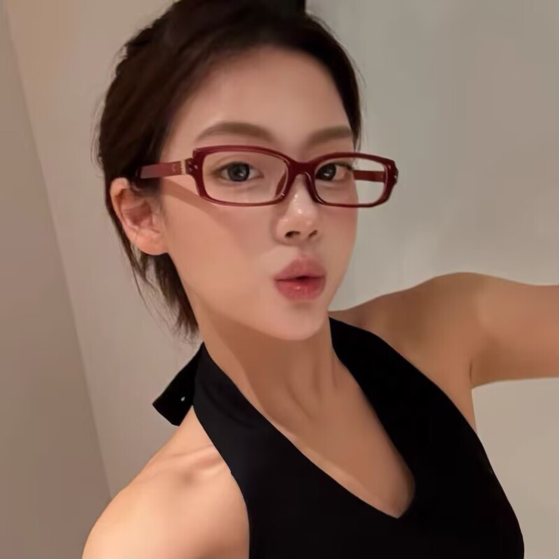 个性小窄方框红色gm眼镜Y2K日韩辣妹可配度数素颜近视平光眼镜女|undefined