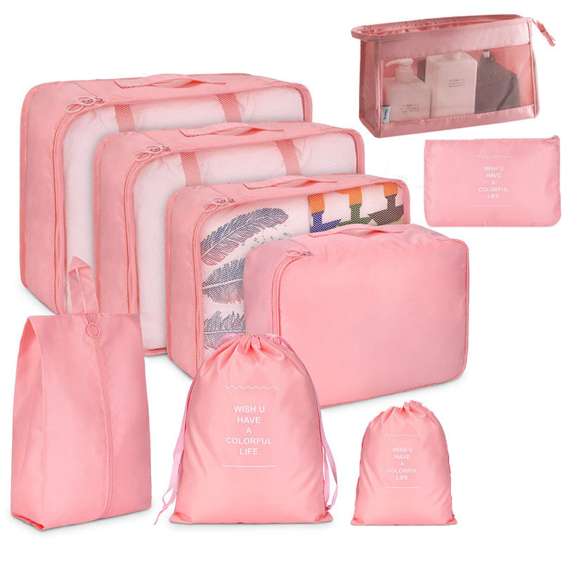 Cosmetic bag, fuchsia set, 9 pieces