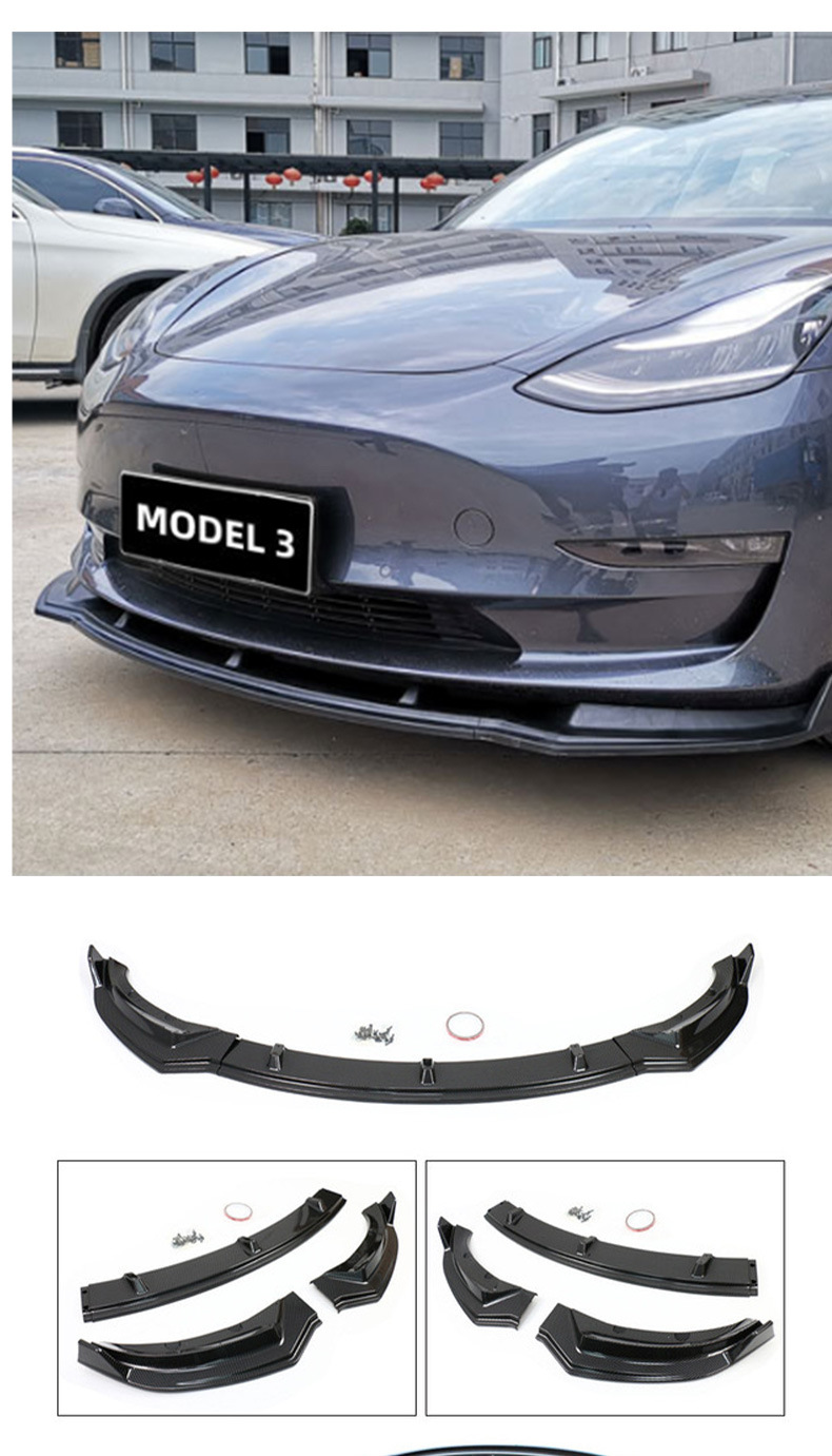 Suitable for Tesla Model 3 Front Lip Modification Small Surround Three-Stage Non-Destructive Installation Front Shovel Decoration Appearance Decoration
