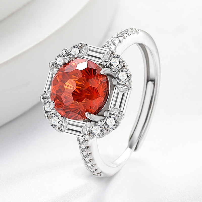 Gold Plated Fireworks Sugar Cube Ring For Women Colored Gemstone High Carbon Diamond Fashionable And Luxurious_voghion.com