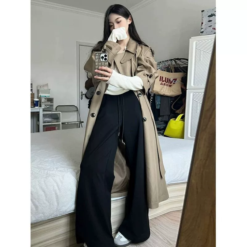 Осеннее trench coat, длинная модная куртка, городской стиль, середина длины
