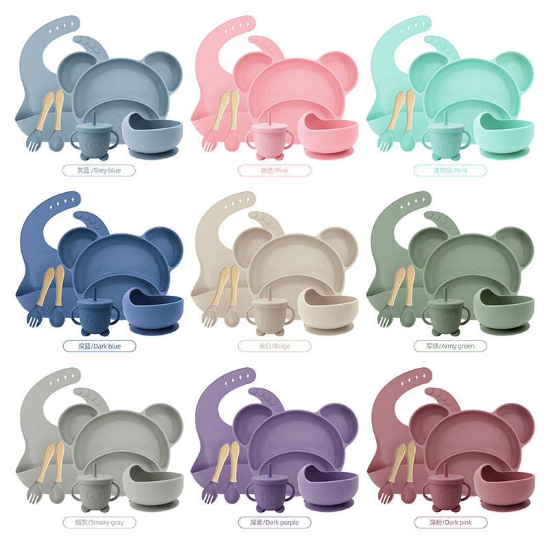 Vajilla infantil suplemento alimenticio tazón traje placa de silicona vajilla de bebé recién nacido vajilla de silicona necesidades diarias de la madre y el niño