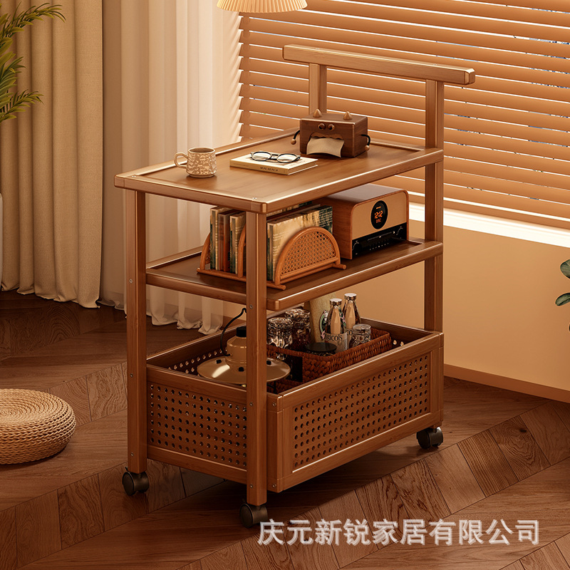 Simple Household Mobile Coffee Table Trolley Small Dining Cart Living Room Storage Cart Side Table Storage Rack Sofa Side Table Small Apartment