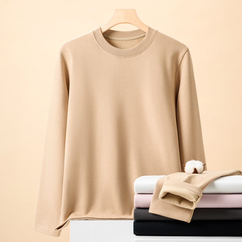 280g热力绒纯色圆领卫衣男秋冬基础百搭款保暖加绒长袖男女款上衣