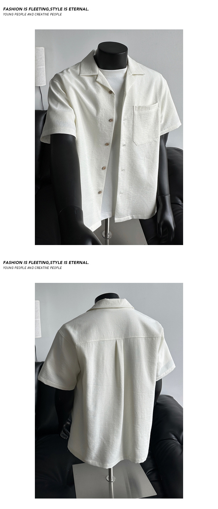 Herren Kurzarm Leinenhemd Oversized Hong Kong Style Sommer_voghion.com