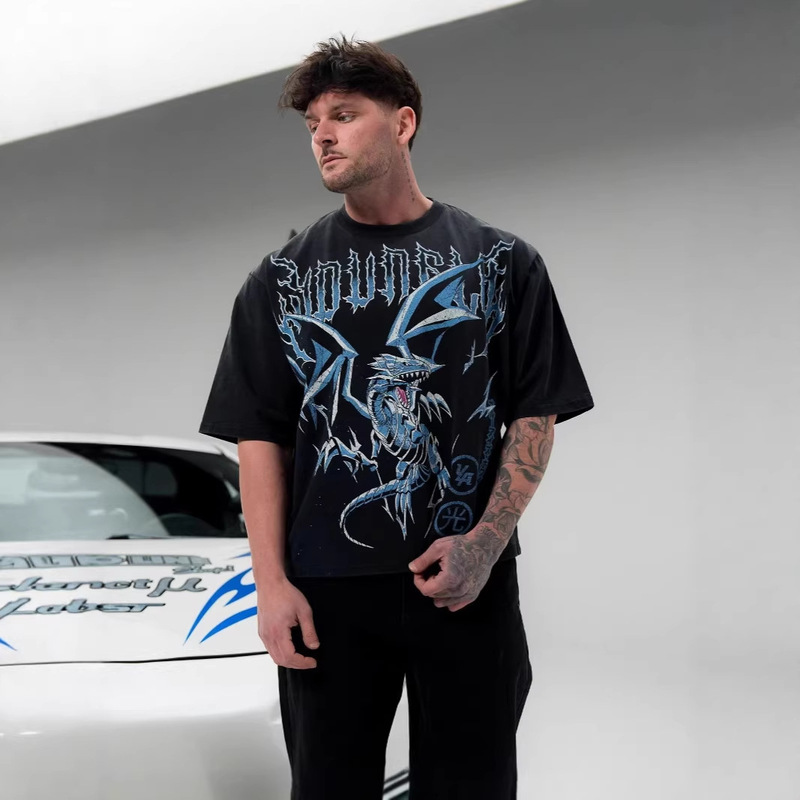 Youngla Co-Branded Yu-Gi-Oh Men's Oversized T-Shirt Jogger Sports Fitness Pure Cotton Short-Sleeved Trendy T-Shirt