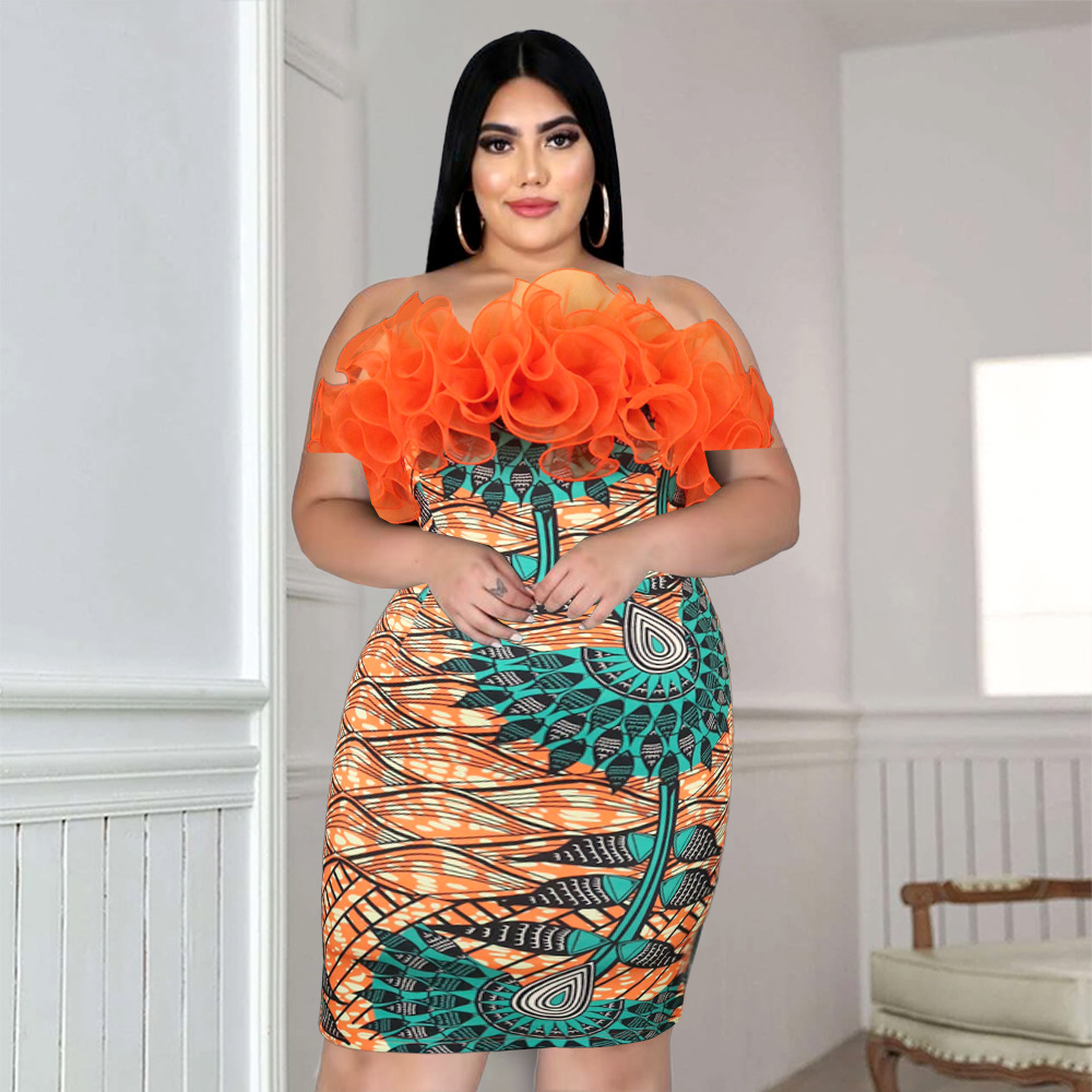 Women's One Shoulder Mesh Splicing Slip Dress For Plus Size Banquet_voghion.com