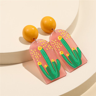 Cross-Border holiday style resin earrings children's jewelry acrylic 925 silver needle pastoral cactus earrings earrings