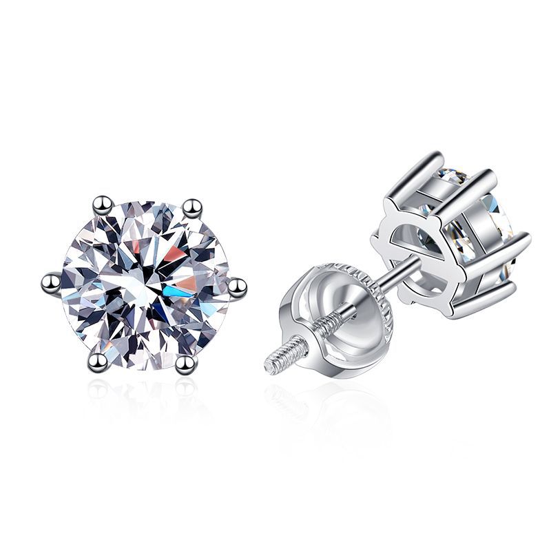 Cross-border hilo unisex Stud earrings clásico de seis garras D-color moissanite Stud earrings s925 plata esterlina moissanite Stud earrings