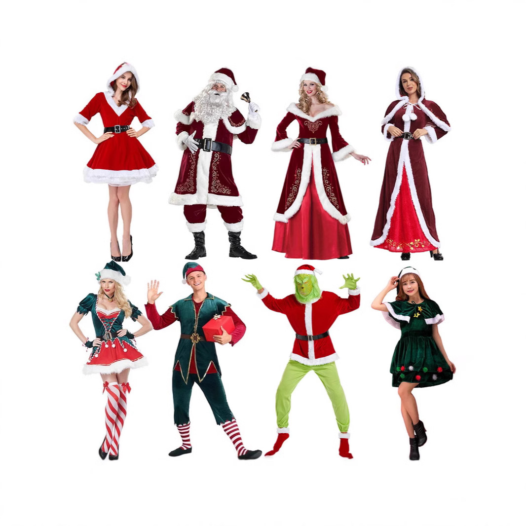 圣诞节圣诞老人cosplay服装男女情侣款绿毛怪格林表演圣诞裙演出