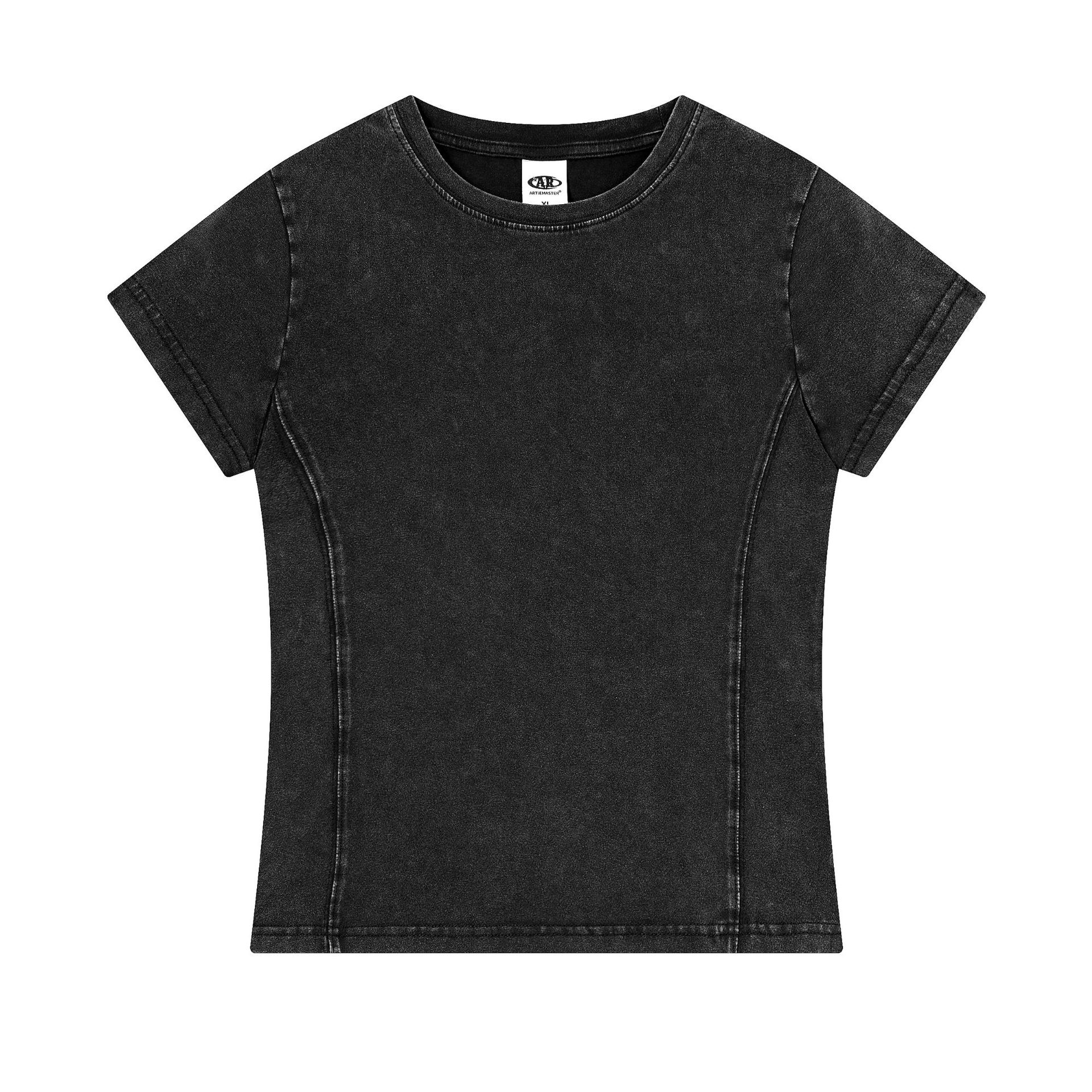 Algodón de vello largo lavado con agua frita flocos de nieve para hacer viejas camisetas de manga corta elásticas delgadas para mujeres de verano nuevo estilo americano caliente corto image 7