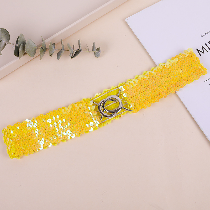 スパンコールのベルトが華やかでおしゃれな大人の子供の女性のベルトの卸売りはベルトを締めて弾力のベルトの現物を掛けます。