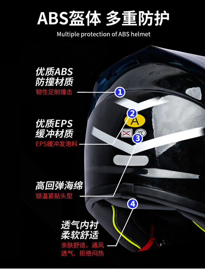 Motorcycle Helmet Full Helmet DOT/3C Certification New National Standard Class A Male and Female Double Lens Electric Vehicle Full Helmet