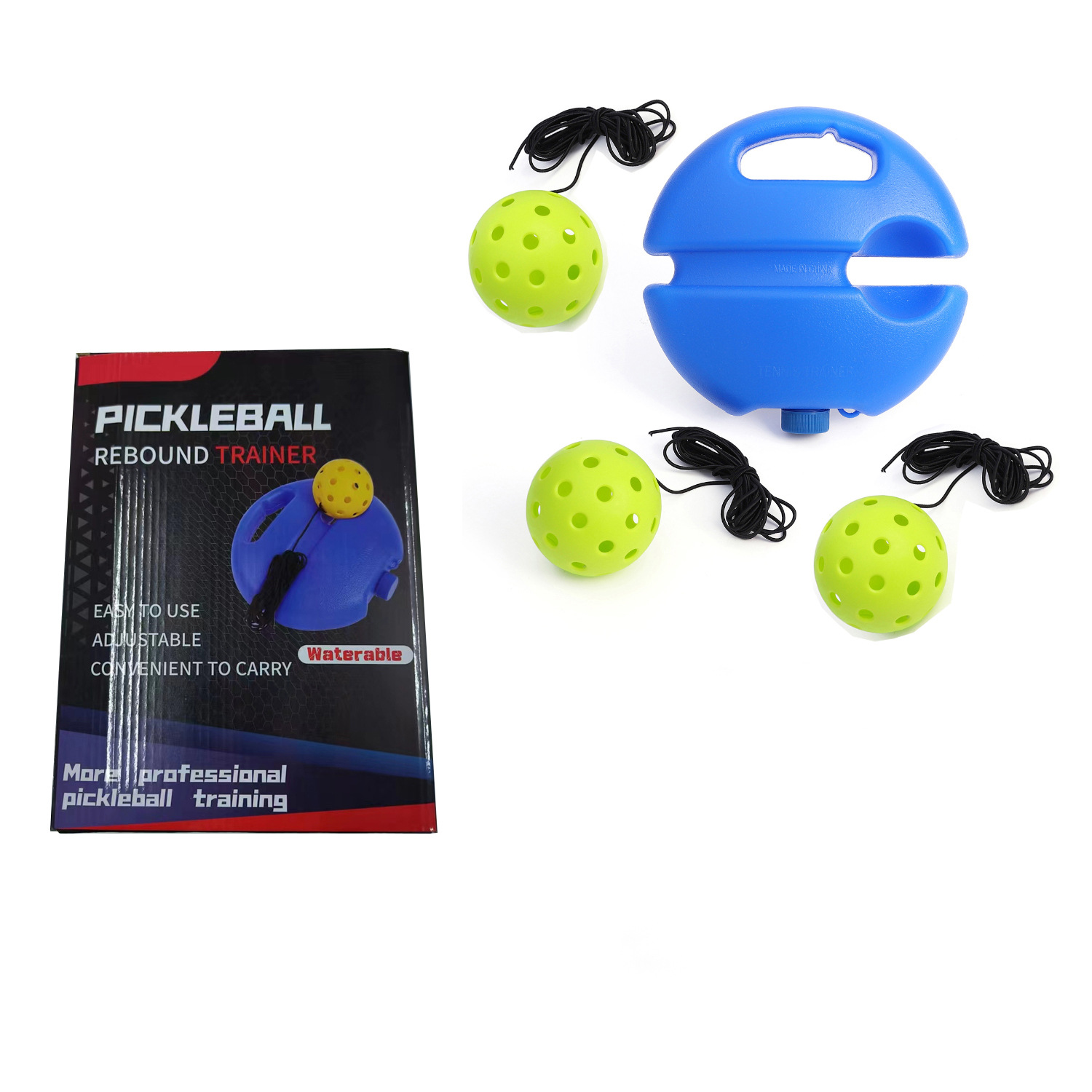 Entrenador de bolas de pico único 40 hoyos PE Bola de agujero elástico alto principiante práctica Pickleball base de inyección de agua