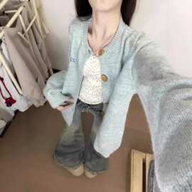 日系甜美毛衣开衫外套女春季2026新款好看宽松慵懒风针织衫上衣