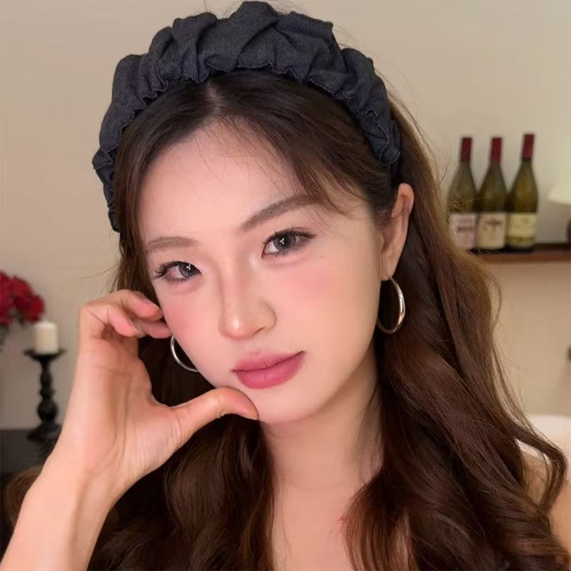 韩国牛仔布褶皱宽边发箍女2025新款日常外戴高颅顶头箍女发卡头饰|undefined