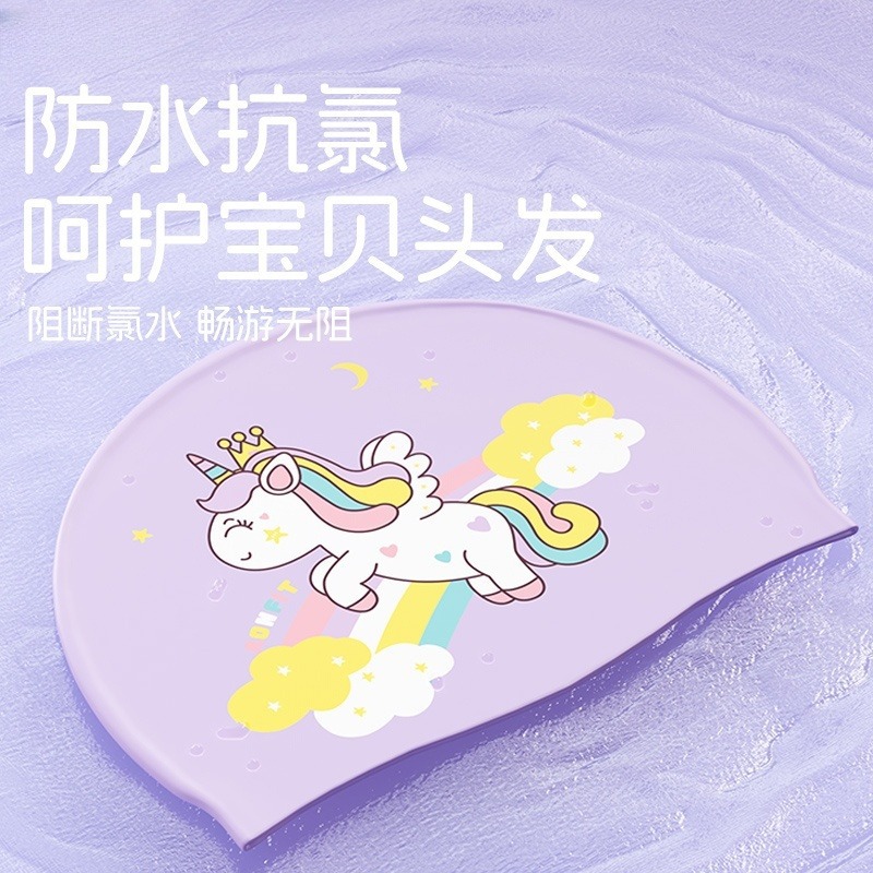 Niños sombreros de natación de dibujos animados de silicona para niños niñas cabello largo impermeable protector de orejas no estrangulación sombreros de natación de silicona equipo de natación
