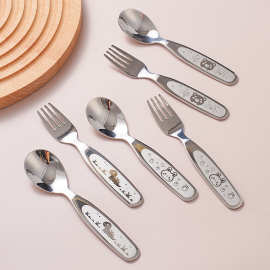 卡通304可爱动物图案儿童勺叉 家用甜品勺雪糕勺水果叉便携盒套装