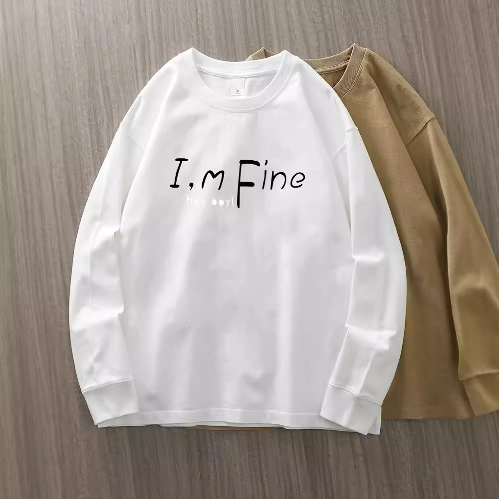 230g 100% algodón de alta gama camiseta de mujer de manga larga primavera y otoño nuevo estilo coreano camiseta de cuello redondo para mujeres