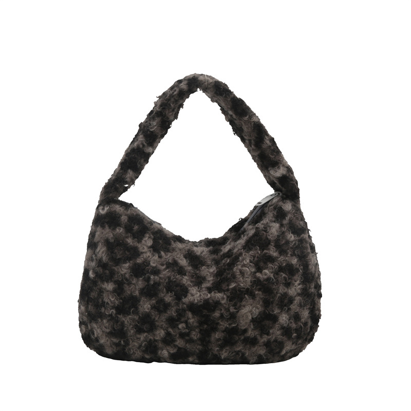 Bolso de hombro de gran capacidad de lana con estampado de leopardo de otoño e invierno