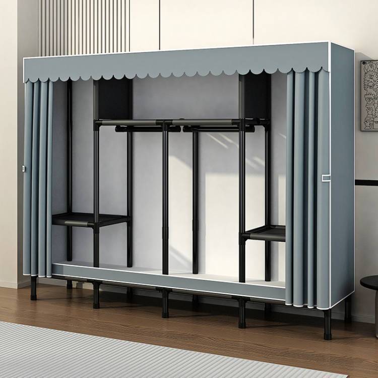 Simple Wardrobe for Home Bedroom with Thickened Steel Frame, Assembled Fabric Wardrobe for Rental, Sturdy and Durable Cabinet