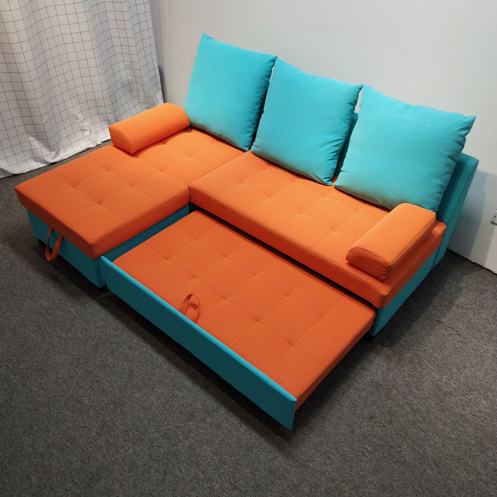 Moderno simple sofá plegable doble uso multifuncional casa pequeña esquina combinación de lavado de tela sofá cama
