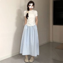 波点蓝色半身裙女夏季新款高腰a字百搭简约显瘦中长款法式伞裙潮