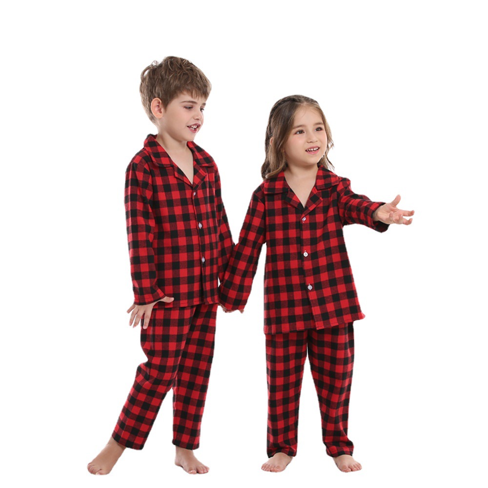 2025 pijamas de algodón de otoño nuevo hermano mayor red y negro cuadrado ropa casera de Navidad dos piezas Set Navidad