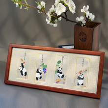 闻派蜀锦蜀绣花花熊猫家居摆件中国特色旅游纪念送老师送老外礼物