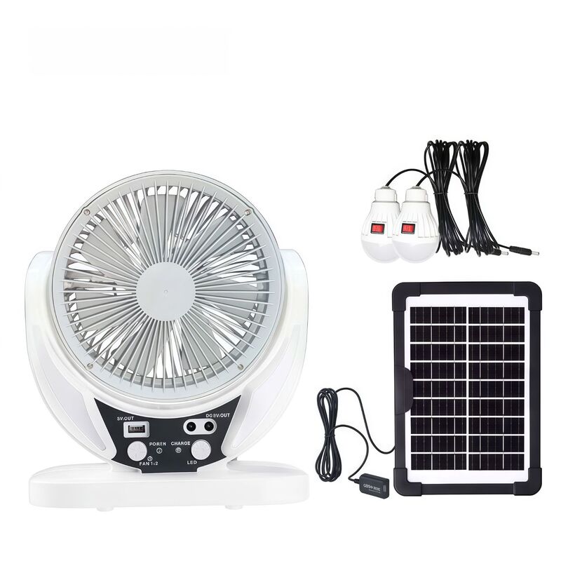 Factory direct charging fan outdoor camping fan desktop fan silent LED with light solar 6 inch fan