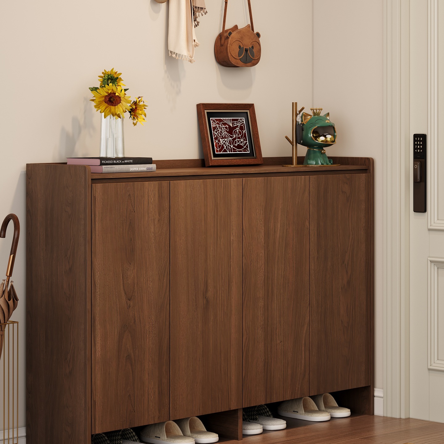 Solid Wood Shoe Cabinet Entrance Door Entrance Shoe Cabinet Home Door Large Capacity Wall Storage Storage Entrance Cabinet Shoe Rack