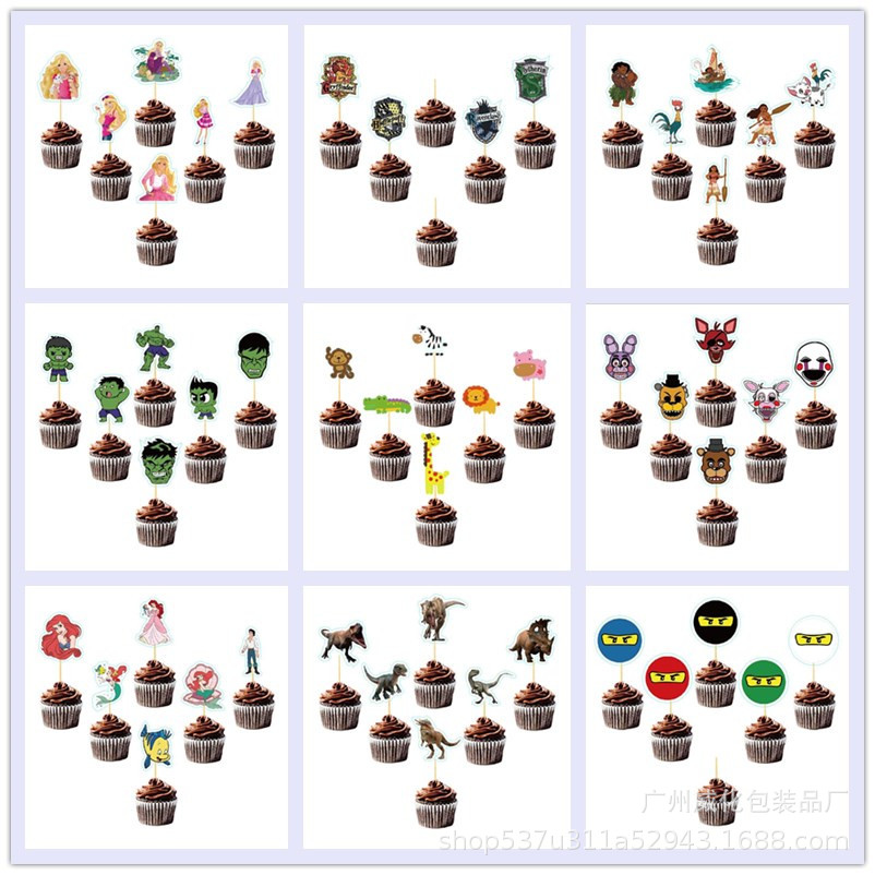 新款卡通动漫生日蛋糕装饰插牌 杯式蛋糕装饰水果签 生日派对道具