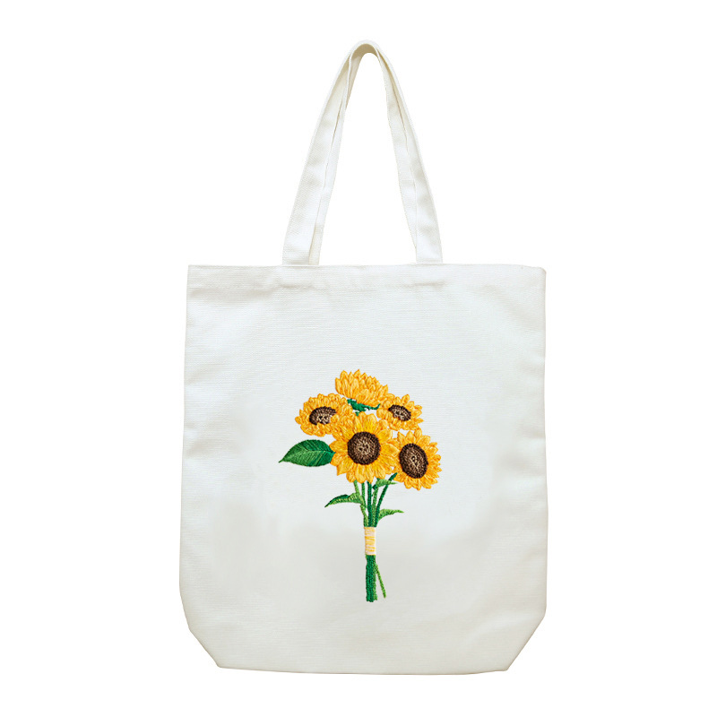 Hecho a mano DIY cinta bordada bolsa de lona Lu bordado solo hombro bolso tridimensional bordado flor lienzo mujer bolsa grande