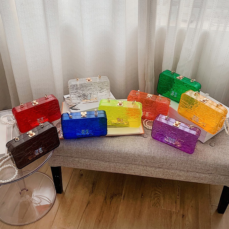 Transparent Box Acrylic Beaded Chain Small Square Bag 2021 Korean Style Soft Girl Fashion Shoulder Messenger Bag display picture 22