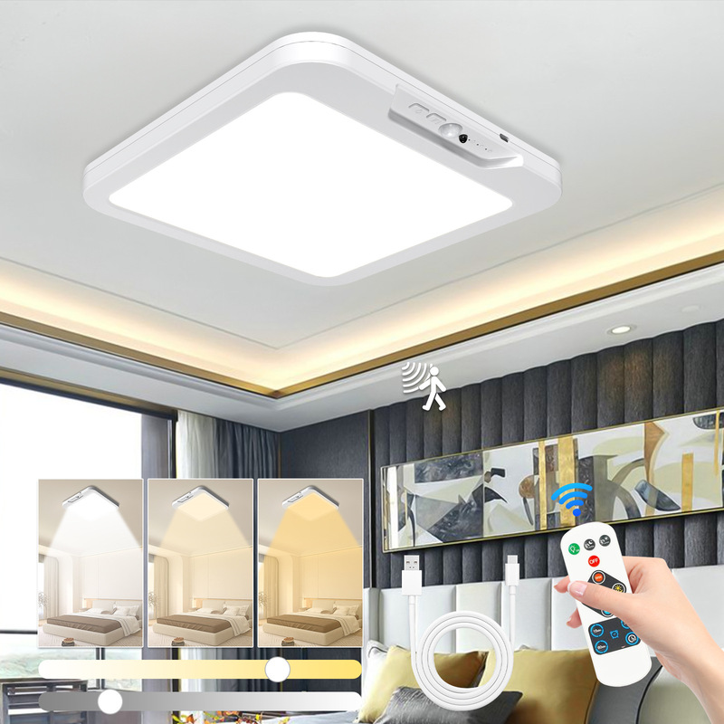 Factory Direct 3 Color Led Ceiling Light with Remote Control Built-In Rechargeable Battery Magnetic Suction Home Indoor Lighting