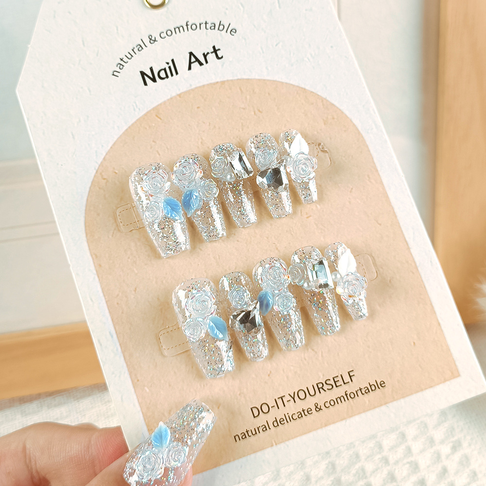10 piezas decodificadas flash camellia manicure amor tridimensional diamante trapezoidal uña fototerapia manual desgaste uña pieza de uñas