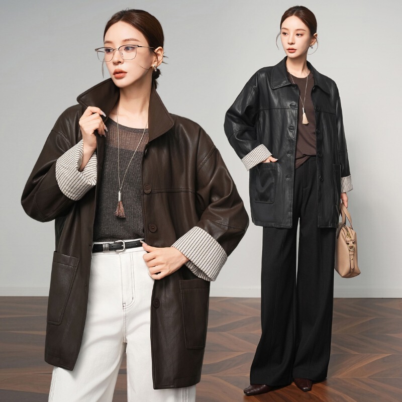 Haining Sheepskin Genuine Leather Trench Coat 2026 Spring and Autumn New Style Women's American High-End Mid-Length Loose Casual Jacket