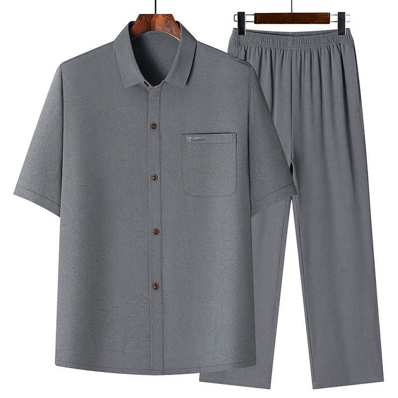 2025 новых летних мужских спортивных и повседневных костюмов больших размеров из тонкого ледяного шелка, дропшиппинг