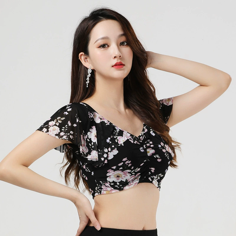 Новый весенний и летний сетчатый топ с леопардовым принтом для танца живота