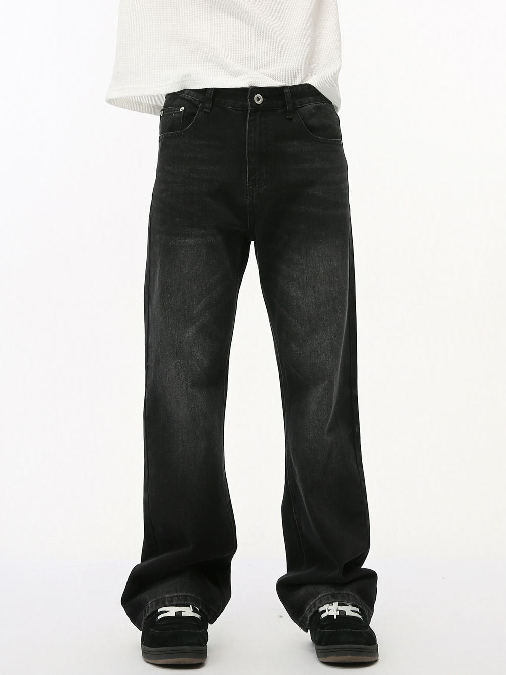 MTLCLOTHES Hombres| High Street American Vibe Retro Micro-Related Grey Negro Lavable Pantalones Jeans