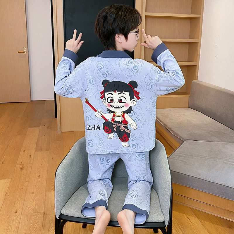 Nuevos pijamas infantiles primavera y otoño niños algodón de manga larga delgada para niños mayores adolescentes niños ropa de hogar al por mayor