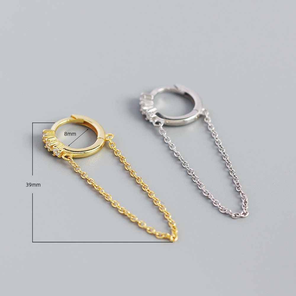 Simple S925 Silver Geometric Long Tassel Chain Zircon Earrings display picture 1