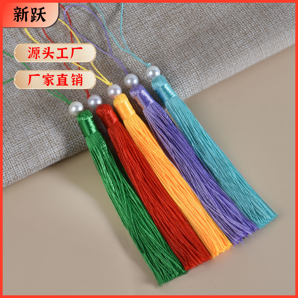 Vintage Tassel Fringe with Imitation Pearls 12cm Straight Hanging Tassels in Ancient Style for Hanfu Chinese Knot Tassel Curtain Fringe