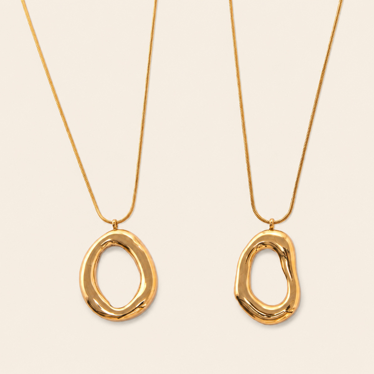 Cross-Border Hot-Selling Minimalist Smooth Geometric Oval Pendant Stainless Steel Necklace Light Luxury Niche Titanium Steel Jewelry Set