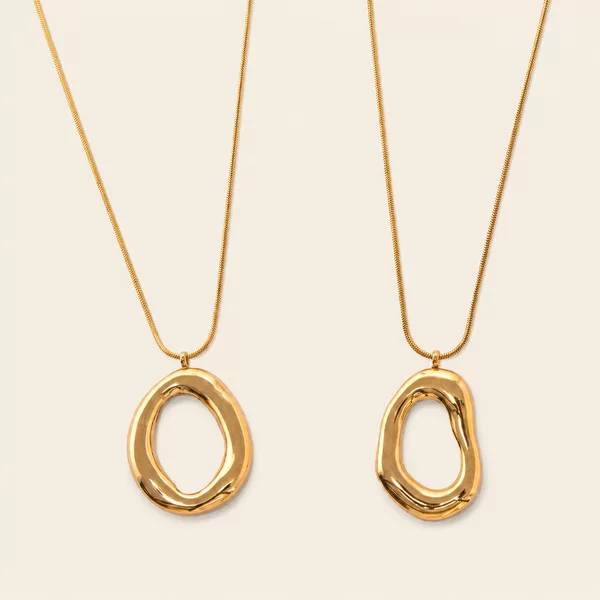 Cross-Border Hot-Selling Minimalist Smooth Geometric Oval Pendant Stainless Steel Necklace Light Luxury Niche Titanium Steel Jewelry Set