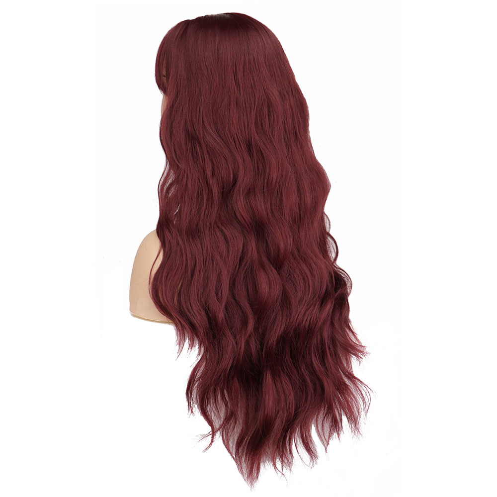 Fashion Wine Red High Temperature Wire Bangs Long Curly Hair Wigs display picture 3