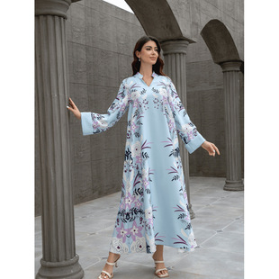 Sw0829 Middle East Cross-Border Muslim Women's Printed Robe European and American Amazon Export Jumabiya Dress