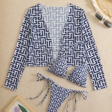 跨境外贸大码泳衣女2025新款欧美外贸亚马逊分体比基尼三件套泳装