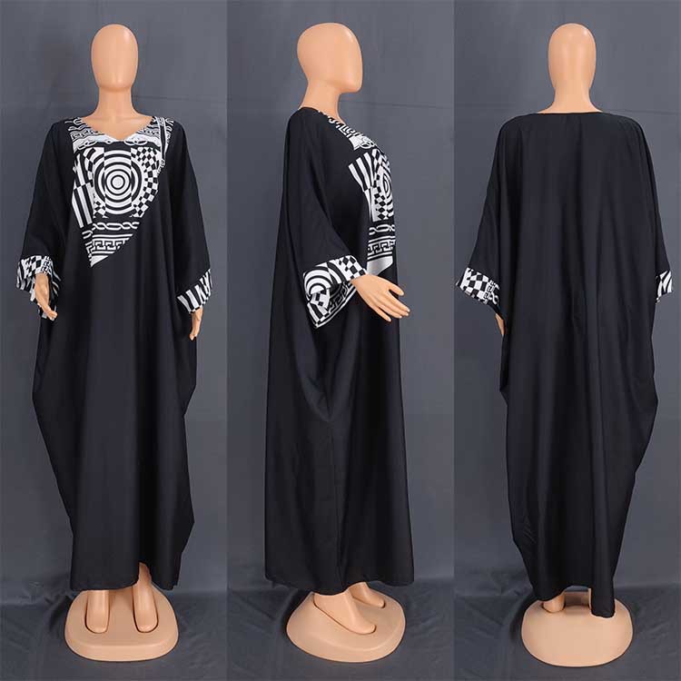Abaya plus size muslimsk klänning med afrikanskt tryck för damer_voghion.com
