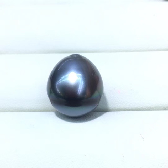 天然海水大溪地黑珍珠14-15mm近圆强光微瑕